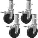 5 Inch Scaffolding Casters, Set of 4 Heavy Duty Baker Scaffold Wheels with Dual Locking Brakes, Rubber Casters Square 1-1/4" Stem Replacement for 6ft Baker Scaffold, 440LBS Capacity per Caster
