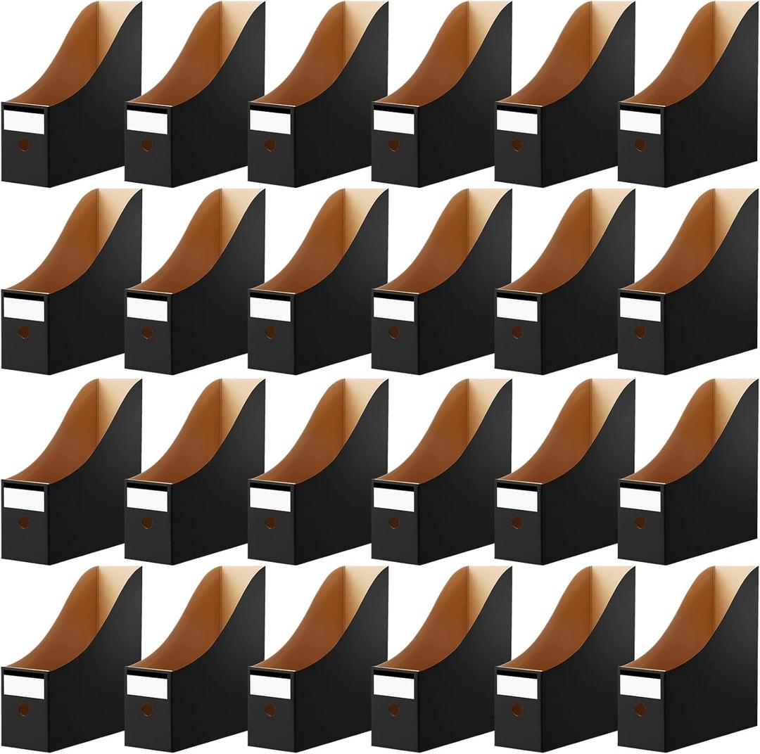 Thenshop 24 Pcs Cardboard Magazine File Holder Organizer, Desk File Organizer Box Foldable Book Bin Papers Storage Folder with Label for School Classroom Office Supplies(Classic,Black)