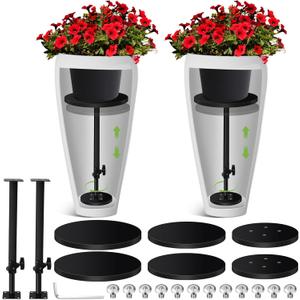 2 Pack Adjustable Height Planter Inserts for Large Pots, Iron Rise Plant Fillers Risers, Metal Planter Lift Insert for Square Round Taper Pots(6" 8" 10" Base or Top)(17.5-32'')
