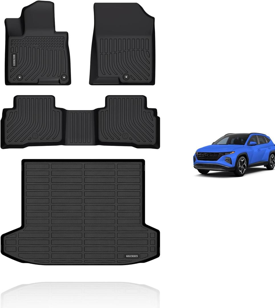 KELCSEECS Floor Mats & Cargo Liner for 2026 2025 2024 2023 2022 Hyundai Tucson Hybrid Car Mats Cargo Mat Trunk Mat Tucson Hybrid All Weather Floor Mats Trunk Liner Black Accessories