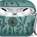 3 x Minyee Airpods Pro 2nd Generation Case, Cute Floral Engraved Soft Silicone Two-Tone Protective Cover Compatible with Apple Airpods Pro 2nd & 1st Generation Case with Keychain Women, Pine Green/Black