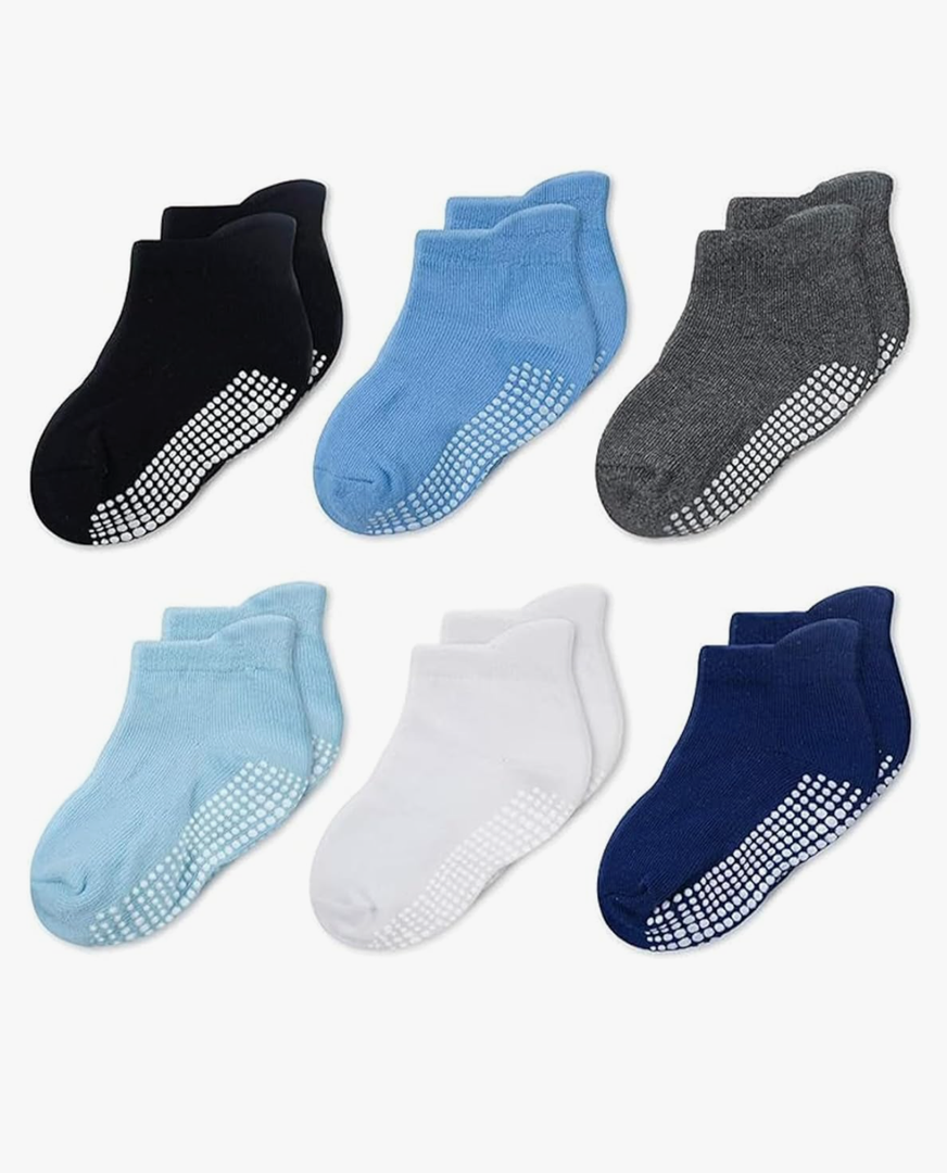 CozyWay Baby & Toddler Socks with Grippers Non Slip Ankle Grip Socks For Boys and Girls Babies - Comfy Soft Cotton - 6 Pack, 6-12 months