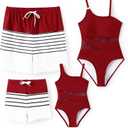 PATPAT Family Matching Summer Swimwear, Women and Girl One-Piece Swimsuit, Men and Boy Swim Trunks (Red, L)