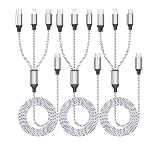 Multi Charging Cable 4ft 3Pack 3 in 1 Charger Cord, Multiple Usb C Port Rapid Nylon Braided Cable USB Charging Cable Multi Phone Charger Cord with Type C Micro Lightning USB Connectors for Cell Phones