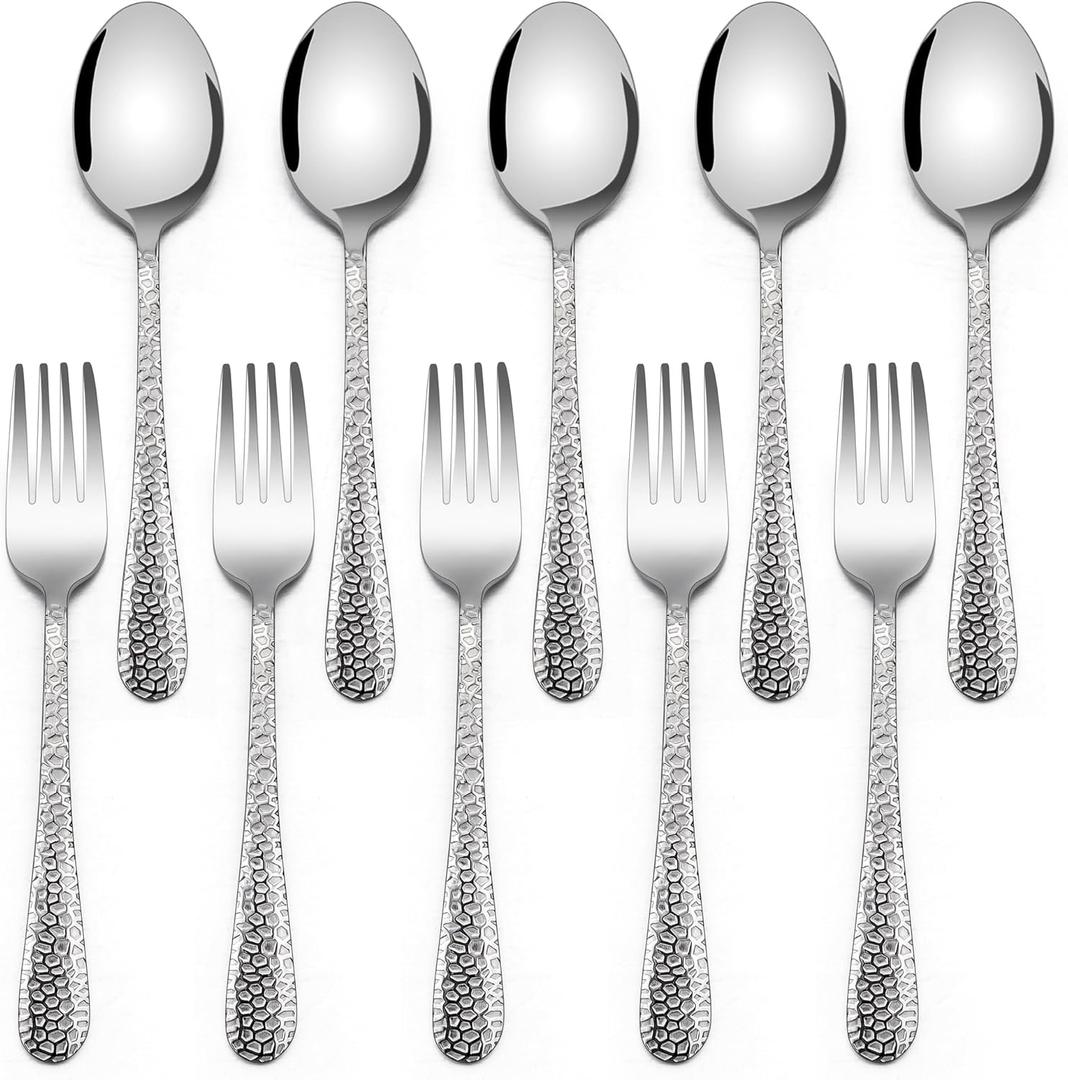 E-far Toddler Forks and Spoons Set, 10-Piece Stainless Steel Toddler Utensils Kids Safe Silverware for Self Feeding, Healthy & Non-Toxic, Dishwasher Safe