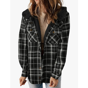 Dokotoo Womens Plaid Shacket Jacket Long Sleeve Button Down Fleece Hooded Jackets Warm Coat, 

Size-XL