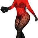 Sexy Lace Leopard Jumpsuit For Women, Fishnet Bodysuit Glow Party Club, Poster One Piece Mesh Full Body Rave Outfits (Gradient Red Black)
