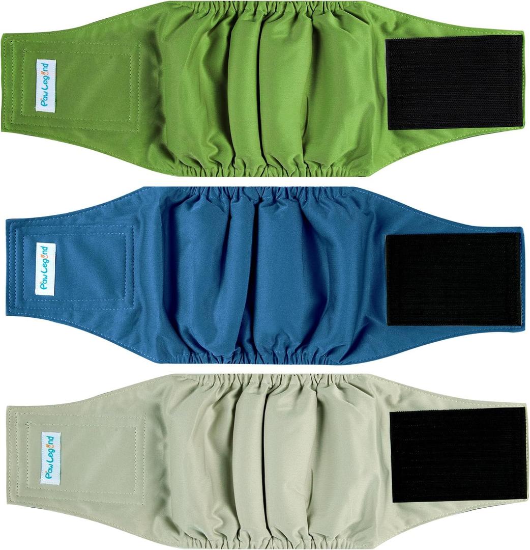 Paw Legend Washable Dog Belly Band Wrap Diapers for Male Dog | High Absorbing Puppy & Doggy Diapers Male (3 Pack,Army,Grey,Navy,Small)