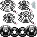 W10290350 W10290353 Black Porcelain Burner Drip Pan Bowls & MP22YA Electric Range Burner Element Unit Set by Cenipar-Compatible with Whirl-pool Frigi-daire Ama-na Range Oven/Stove