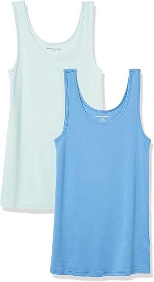 Amazon Essentials Women's Slim-Fit Tank Top, Pack of 2. Blue and Green. Size M