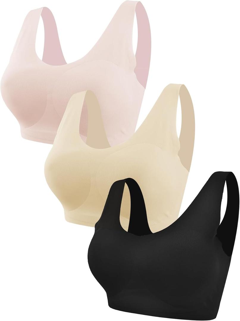Pack Wireless Bras Set for Women Padded Seamless Breathable Support Women's Wirefree Everyday Bras (XX-Large, Black+skin+powder)