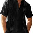 Runcati Mens Short Sleeve Guayabera Shirts Linen Cotton Button Down Mexican Embroidered Cuban Wedding Shirt Summer Beach Tops (05 Black), XL