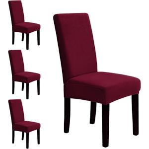 MOSAYT Velvet Stretch Chair Covers for Dining Room Set of 4 - Soft Slipcovers with Thick Removable Fabric for Parsons Chairs, Washable Seat Protectors for Kitchen, Banquet & Home Decor, Wine Red