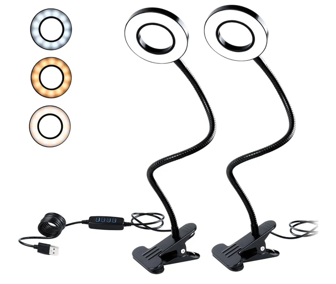 Clamp on Lamp, Desk Lamps, 8W Clip Light, Warm & Daylight & White Light 3 Colors, 10 Dimmable Illumination Modes (2 Pack)