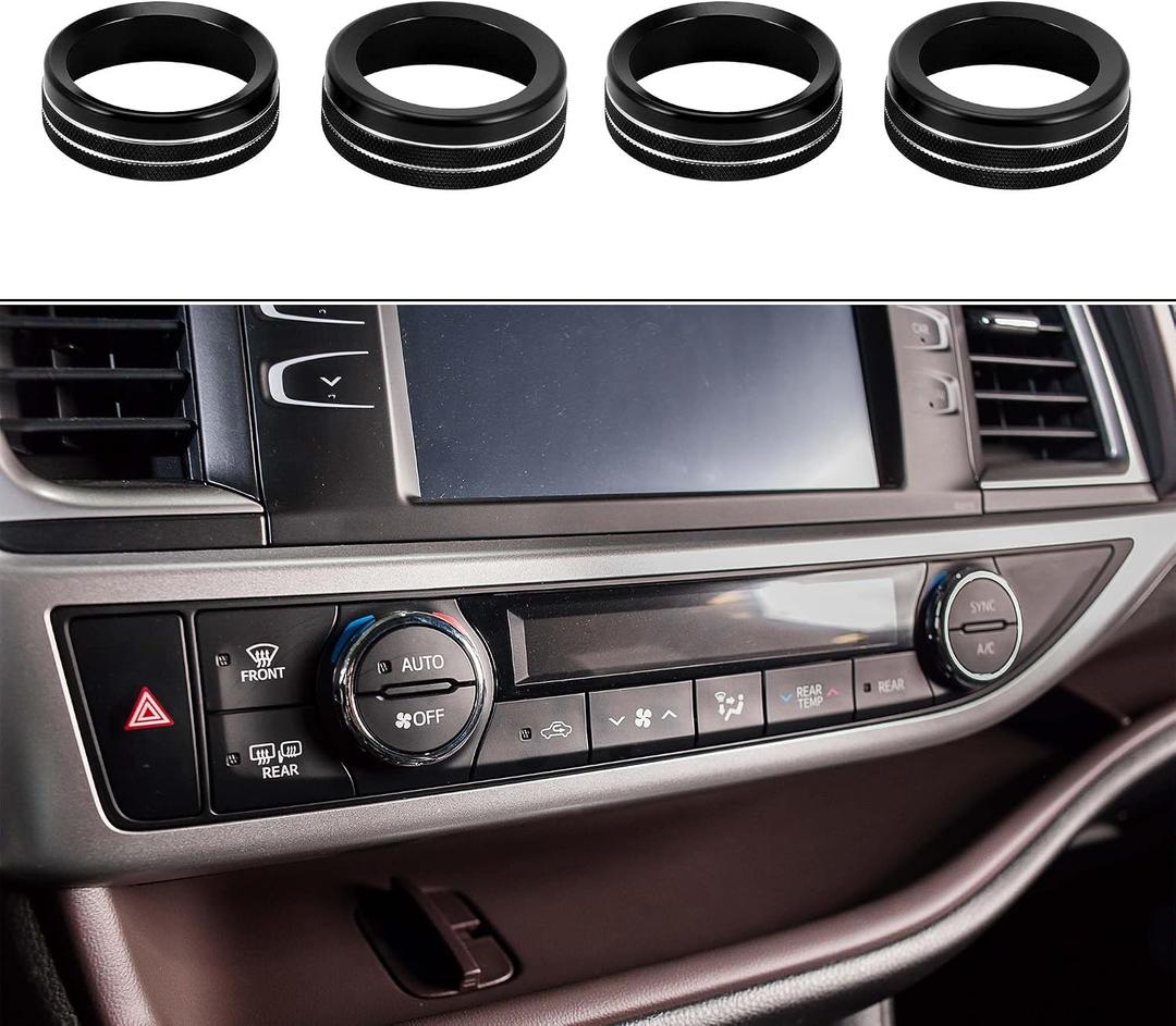 4 Pcs AC Air Conditioner Heater 4WD Control Switch Knob Cover Ring Compatible for Toyota Tacoma 2016-2023, Sturdy Aluminum Alloy Black
