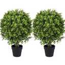 Yinleus Artificial Boxwood Topiary Ball Tree 22inch Fake Topiary Potted Plants for Home Office Garden Indoor Outdoor Decoration (2PACK)