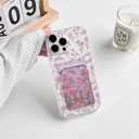NITITOP Compatible with iPhone 15 Pro Max Case Clear with Card Holder Cute Flower Floral Leave Pattern for Women Girl Soft TPU Shock-Absorbing Wallet Case Protective Phone Cover - Pink