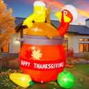 Alupssuc 6FT Thanksgiving Inflatables Turkey Outdoor Decoration, Blow Up Yard Turkey on Pumpkin with LED for Indoor Family Party Yard Garden Lawn Decor