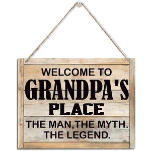 Grandpa Gifts, Welcome To Grandpa's Place Sign Gift, Rustic Hanging Wood Plaque Sign, Farmhouse Garage Decor, Grandpa Workshop Door Hanger, Home Wall Decor, Father's Day Gift for Grandpa Dad