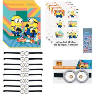 Unique Despicable Me Birthday Party Supplies Favor Bundle Includes 8 Loot Bags, 8 Paper Goggles, 24 Tattoos, 1 Dinosaur Sticker Sheet