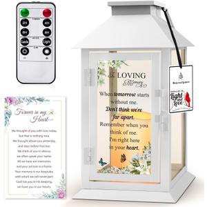 Memorial Lantern Bereavement Gifts in Memory of Loved One Memorial Gifts for Loss of Mother Loss of Father Remembrance Sympathy Gifts for Loss of Loved One with LED Candle and Remote (When Tomorrow Starts Without Me White)