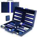 Large Backgammon Sets for Adults - Classic Board Games for 2 Players Adults and Kids - Premium Backgammon Set 15 inch Board and 30 Backgammon Pieces in Quality PU Leather Case - Gift for Man (Blue)