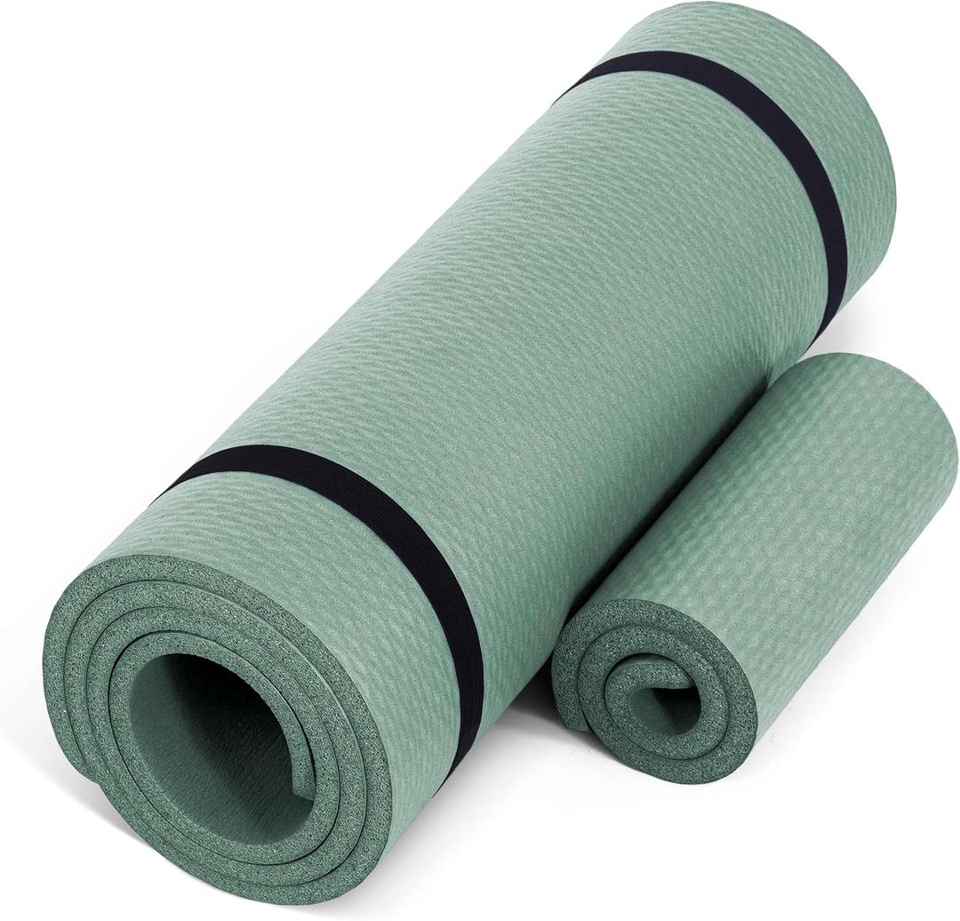 CAP Barbell High Density Exercise Yoga Mat with strap and Knee Pad 71"x24"x1/2" Sage Green