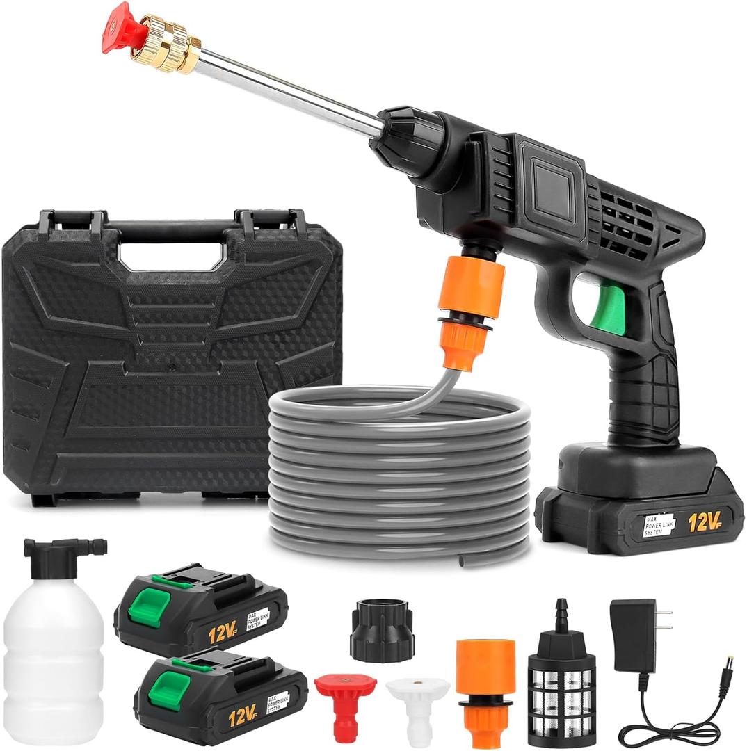 Cordless Pressure Washer, 600PSI Handheld High-Pressure Foam Cannon Water Spray, Portable Car Jet Washer with 2 Nozzles, Battery Powered Cleaner Machine Tool for Car, Patio, Fence, Floor, Garden