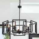 Industrial Style Chandelier, with Matt Black Finish Geometric Shade Pendant Lighting Fixture for Dining Room Living Room Kitchen Island Bedroom 5-Light