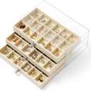 Earring Holder Organizer with 3 Drawers Earring Box Storage Organizer Case Adjustable 3 Layers Velvet Jewelry Storage Organizer Case for Women Girls (Beige)