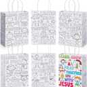 Yaomiao 24 Pcs Christian Coloring Bag Learn Grow Pray Together with Jesus Bag Color Your Own VBS Craft Religious Bible Verse DIY Paper Goodie Gift Catholic Kraft Reusable Tote Bulk for Sunday School