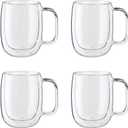 ZWILLING Sorrento Plus 4-pc Double-Wall Glass, Insulated Coffee Mug, 12-oz, 355ml, Clear