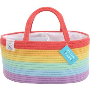 OrganiHaus Rainbow Nursery Storage Basket, Cotton Rope Toy & Diaper Caddy Organizer with Handles, Baby Diaper Organizer, Foldable Design, Machine Washable, Ideal for Baby Room & Laundry
