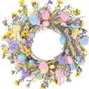 Aneco 24 Inch Easter Wreath Spring Artificial Flower with Colorful Eggs Hydrangeas Daisies Eucalyptus Leaves for Easter Spring Home Window Wall Door Decor Holiday Supplies