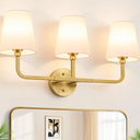 MOKATNG Bathroom Light Fixtures, 3-Light Brushed Gold Vanity Lights, Bathroom Lighting Fixtures Over Mirror with Flared White Fabric Shade, Modern Wall Sconces for Living Room Hallway