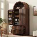 Merax 72" Tall Arched Kitchen Pantry Cabinet with 2 Drawers, Mid Century Modern Fluted Storage Cabinet with 3 Adjustable Shelves & 8 Door Shelves, Wooden Cupboard Organizer for Kitchens (Walnut)