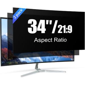 2 Pack 34 Inch Computer Monitor Privacy Screen, Compatible with Flat and Curved Screens, Removable Anti-Glare Blue Light Eye Protection Screen for 21:9 Widescreen Monitors, 34 Inch