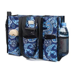 TOPDesign Utility Water Resistant Tote Bag with 13 Pockets, Top Zipper Closure & Thick Bottom Support, for Working Women