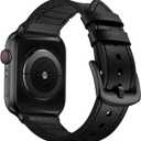 OUHENG Leather Bands Compatible with Apple Watch Band 49mm/46mm/45mm/44mm/42mm, Leather Rubber Hybrid Strap for iWatch Ultra 3/2/1 Series 11 10 9 8 7 6 5 4 3 2 1 SE 3/2/1, Black/Black