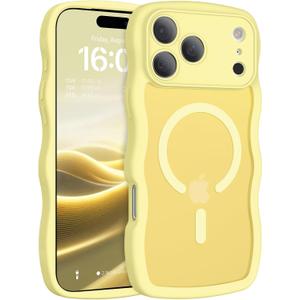 BENTOBEN Magnetic for iPhone 17 Pro Max Case, Cute Wavy [Full Camera Protection][Compatible with MagSafe] Matte Anti-Slip Bumper Women Men Boys Protective Cover for 17 ProMax 6.9", Yellow