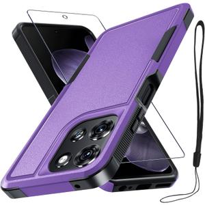 RMOCR for Motorola G Play 2026/Moto G 2026 Case, Full Body Heavy Duty Rugged Shockproof Protective Phone Cover with Lanyard Strap+Tempered Glass Screen Protector, Lavender