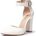 IDIFU Women's IN4 Pedazo High Block Heels Pumps Pointed Closed Toe Ankle Strap Dress Wedding Shoes, Size 8.5