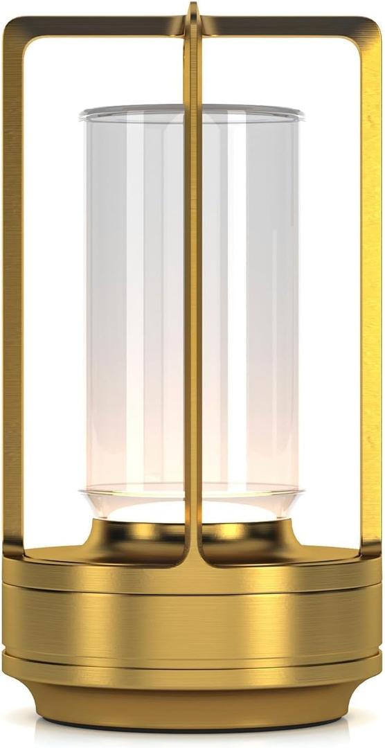 Portable Table Lamp for Indoor/Outdoor, Rechargeable Cordless Desk Lamp with Touch Sensor, 3 Way Dimmable Suitable for Bars/Cafes/Restaurants/Bedrooms/Camping Sites (Gold)