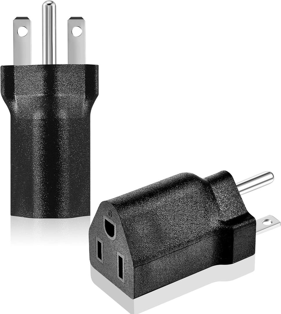 6-15P to 5-15R US Plug Adapter 3 Prong Electrical Converter Plug 15 Amp to 10 Amp Power Adapter, 120V to 240V, Black(2 Pieces)
