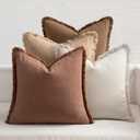 MIULEE Decorative Couch Pillow Covers Neutral Linen Fringe Throw Pillows Set of 4 Accent Rustic Cushions Boho Farmhouse Pillowcases for Bed Sofa Living Room Home Decor 18x18 Inch Beige/Brown