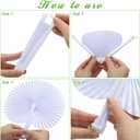 Yulejo 100 Packs White Wedding Fan Round Folding Paper Fans with Plastic Handle Pocket Decorative for Wedding Celebration DIY Birthday Party Favors