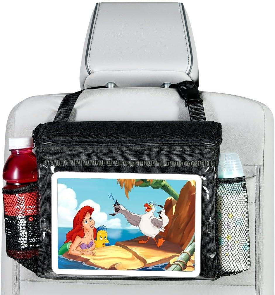 lebogner Insulated Car Seat Back Organizer + iPad And Tablet Holder, Auto Driver Or Passenger Accessories Organizer, Vehicle Front Seat Caddy, Personal Travel Cooler Storage Bag For Adults & Kids (Black)