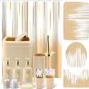 32PCS Bathroom Sets with Shower Curtain and Rugs-Beige Bathroom Accessories,Non Slip Bathroom Rugs Set with Toilet Lid Cover, Waterproof Shower Curtain, 3PC Soap Dispenser with Trash Can