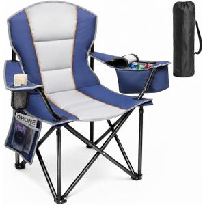 ZENPETIO Oversized Camping Chair, Heavy Duty Folding Lawn Chairs 500 lbs, Color: Blue/Gray-1