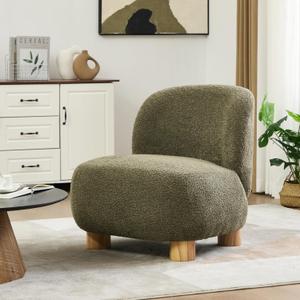Christopher Knight Home Modern Low Profile Accent Chair for Living Room, Boucle Upholstered Armless Chair with Rubberwood Legs, Comfy Lounge Armchair, Plush Cloud-Like Seating for Bedroom, Olive Green, Single